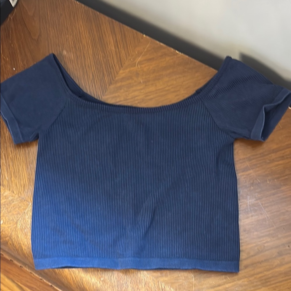 PacSun Navy Blue Ribbed Off-Shoulder Top
